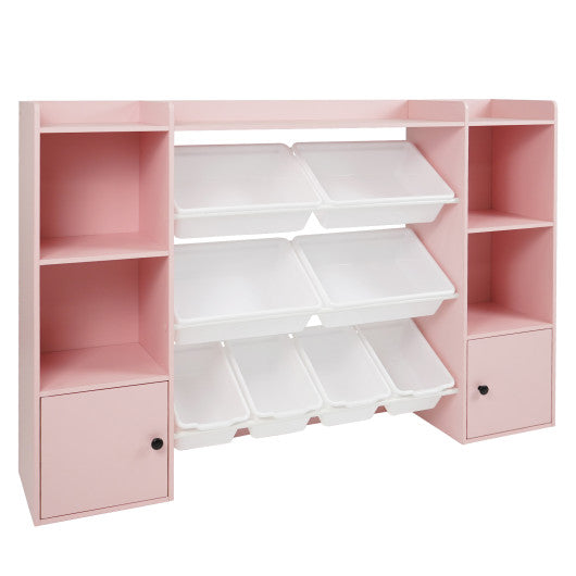 Kids Toy Storage and Bookshelf with Boxes and Open Shelves-Pink