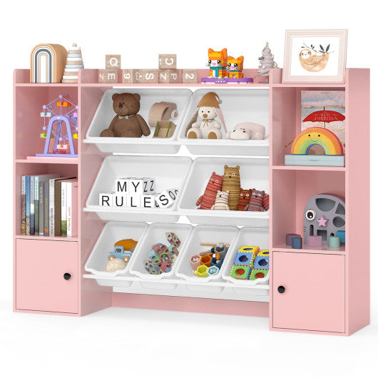 Kids Toy Storage and Bookshelf with Boxes and Open Shelves-Pink