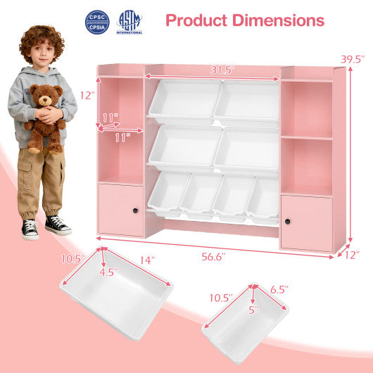 Kids Toy Storage and Bookshelf with Boxes and Open Shelves-Pink