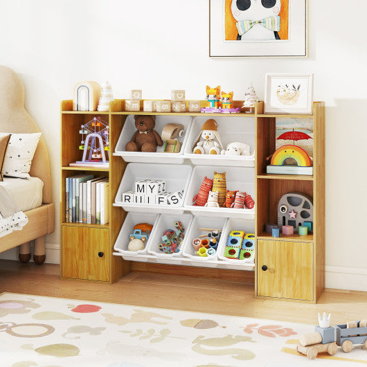 Kids Toy Storage and Bookshelf with Boxes and Open Shelves-Beige