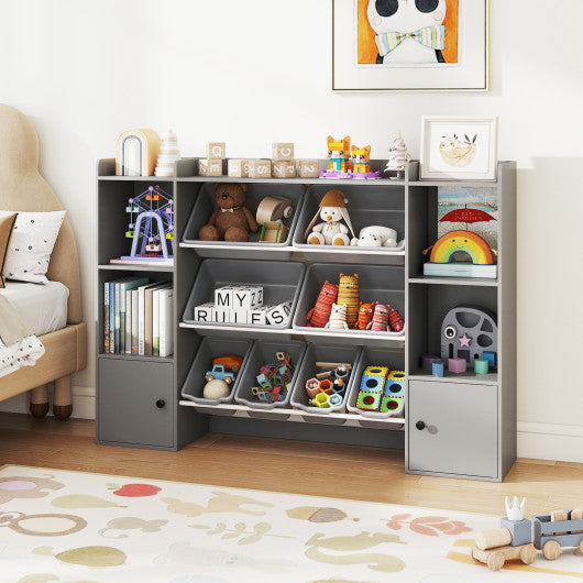 Kids Toy Storage and Bookshelf with Boxes and Open Shelves-Gray