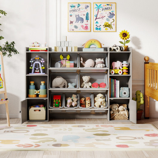 Kids Toy Storage and Bookshelf with Boxes and Open Shelves-Gray
