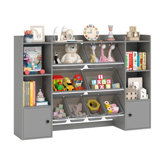 Kids Toy Storage and Bookshelf with Boxes and Open Shelves-Gray