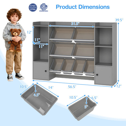Kids Toy Storage and Bookshelf with Boxes and Open Shelves-Gray