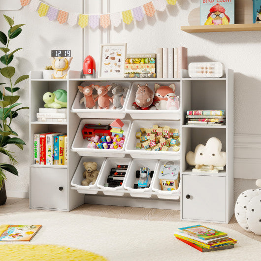 Kids Toy Storage and Bookshelf with Boxes and Open Shelves-White