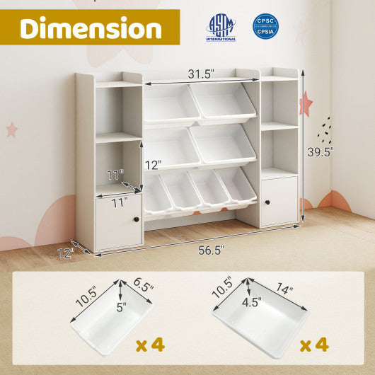Kids Toy Storage and Bookshelf with Boxes and Open Shelves-White