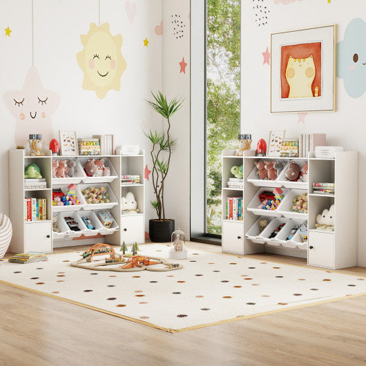 Kids Toy Storage and Bookshelf with Boxes and Open Shelves-White