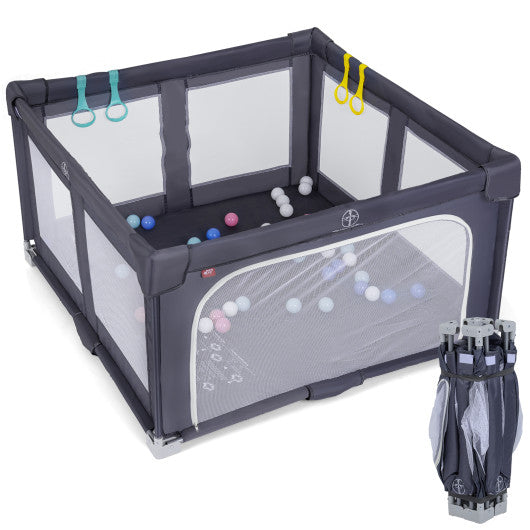 Large Baby Playpen BPA-Free Foldable Toddlers Safety Fence Play Yard-Dark Grey