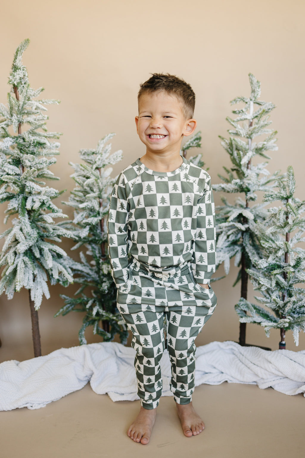 Checkered Christmas Trees Organic Cotton Set