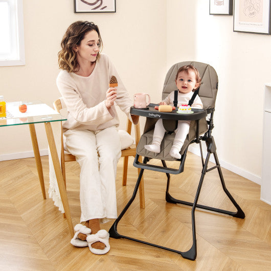 Easy Clean Compact Highchair with Removable Adjustable Tray and PU Seat Cushion-Brown