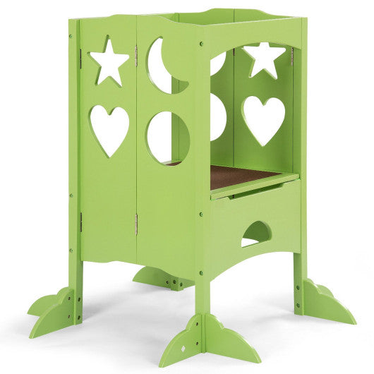 Folding Kids Kitchen Counter Step Stool-Green