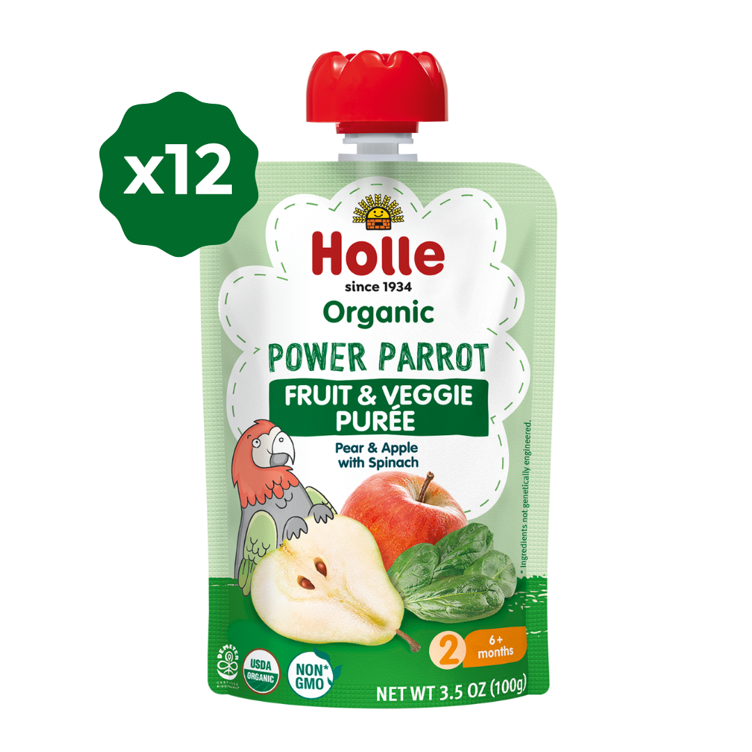 Holle Baby Food Pouches - Organic Fruit & Veggie Puree - Power Parrot