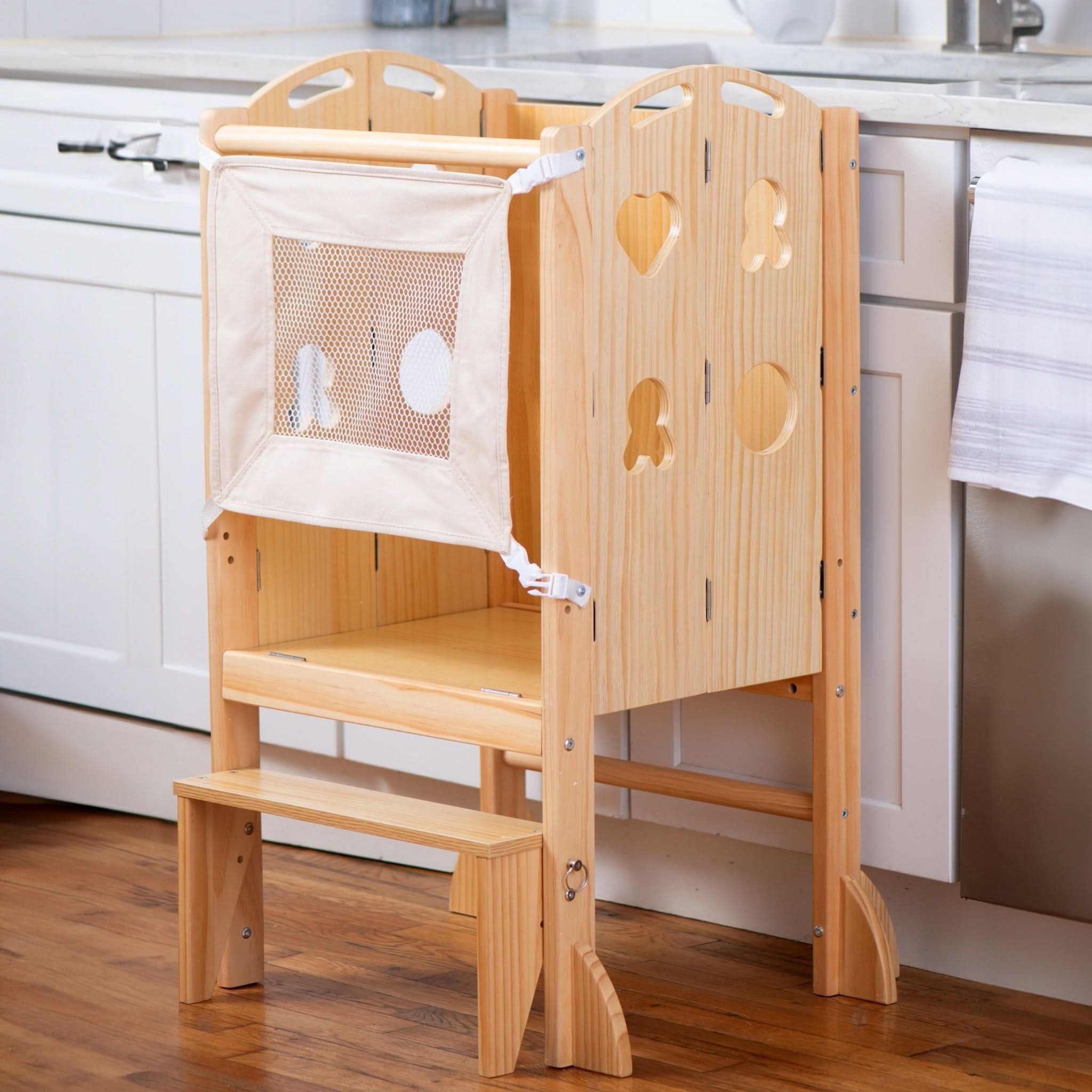 Laurel 4-in-1 Foldable Kitchen Tower, Step Stool, Slide & Chalkboard for Toddlers