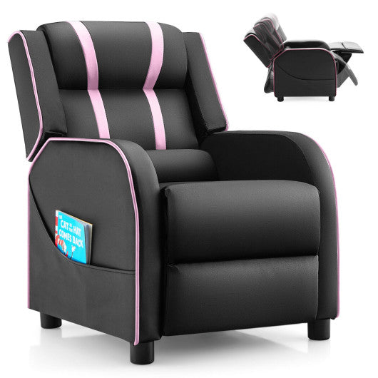 Kids Recliner Chair with Side Pockets and Footrest-Pink