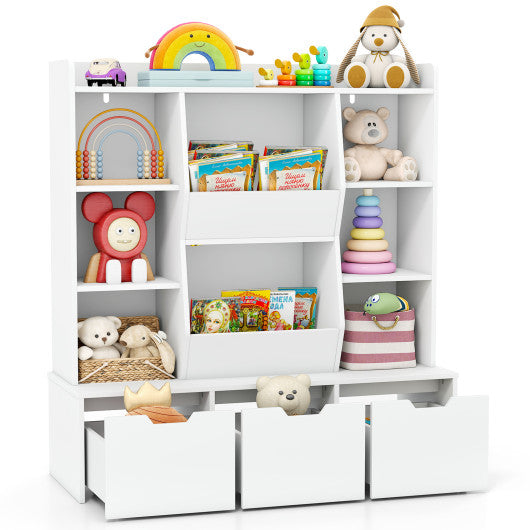 47" Children Bookcase Toy Storage Organizer Versatile Storage Cabinet-White