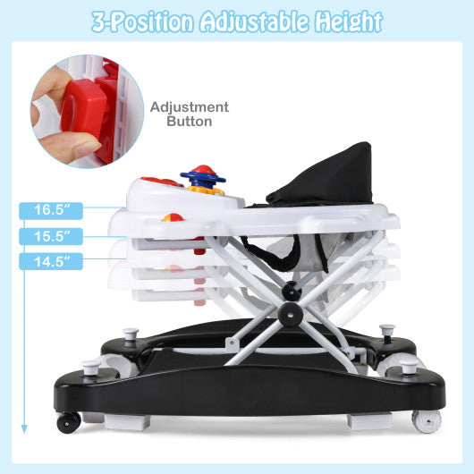 6 in 1 Foldable Baby Walker with Adjustable Height-Black