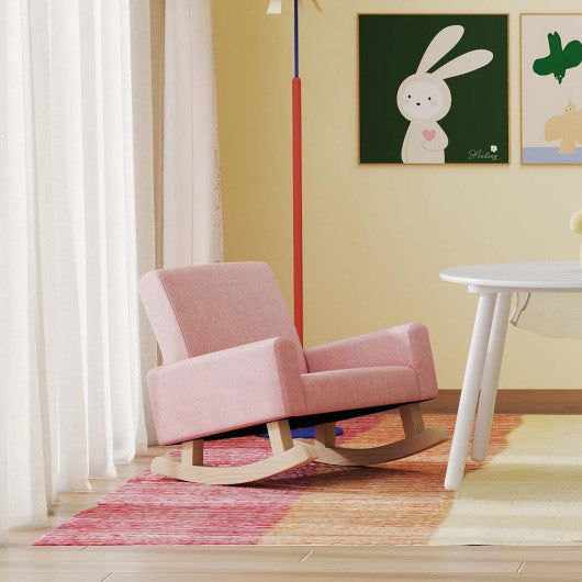 Children’s Room Furniture Bundle: Twin Pink Bed  Blue & Pink Rocking Chairs  Storage End Table