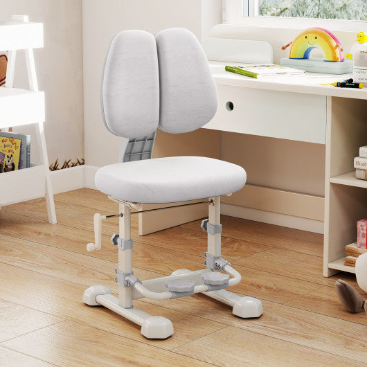 Kids Study Chair with Adjustable Double Backrest and Footrest-Gray